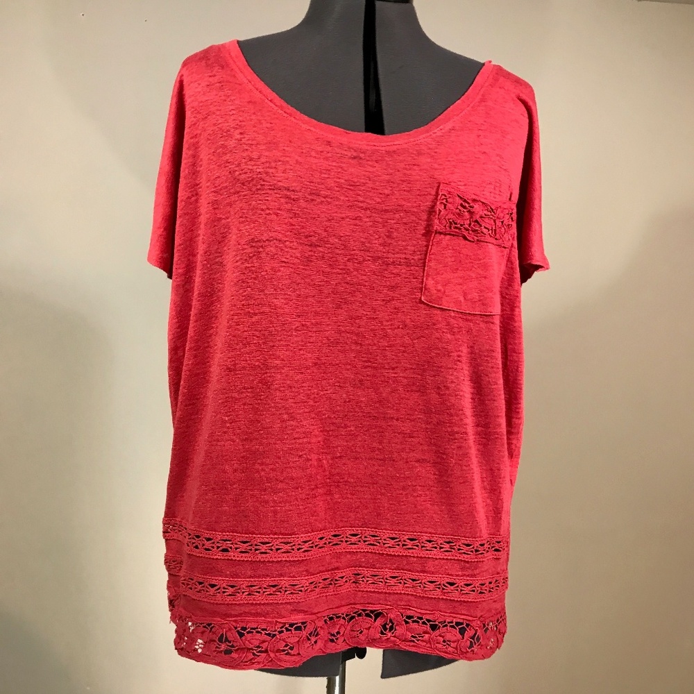 Lauren Conrad Red Short Sleeve Lace Sweater
